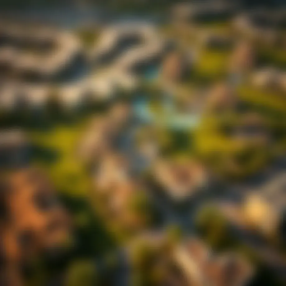 Aerial view of Al Ghadeer Village showcasing its layout and greenery