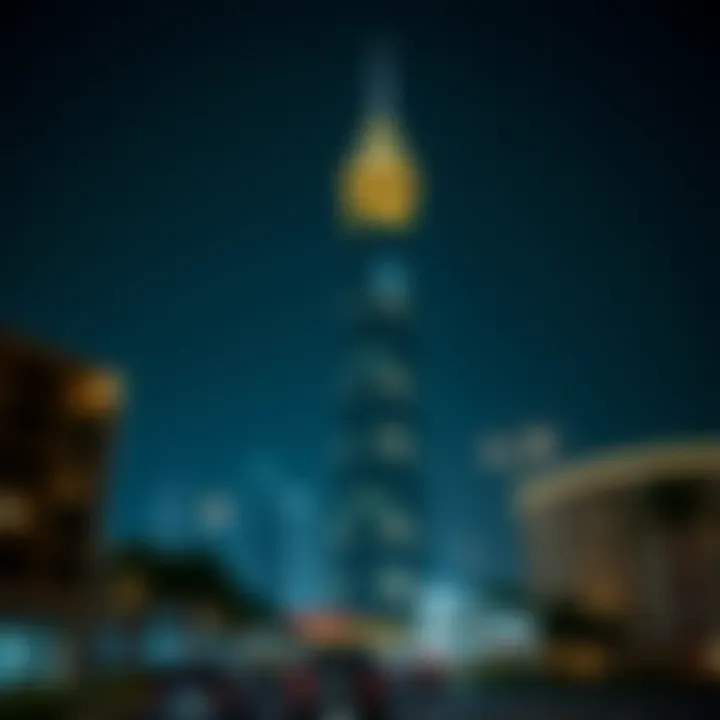 Al Jeel Tower: Illuminating Dubai's Urban Future Night view of Al Jeel Tower illuminated, symbolizing urban development