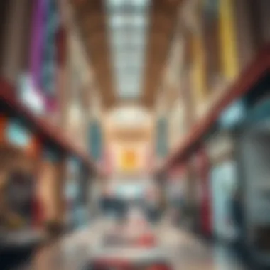 A vibrant shopping area filled with diverse retailers