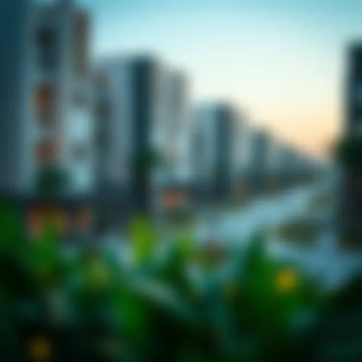 Modern apartment complexes in Al Nahda 2 with lush landscaping