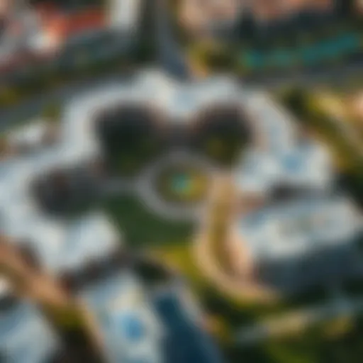 Aerial view of Al Raha Gardens showcasing its layout and green spaces