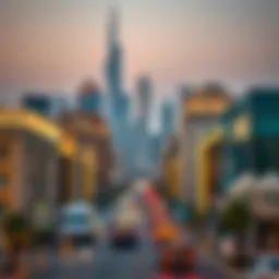 A picturesque view of Al Taawun Street showcasing its dynamic skyline and architecture.