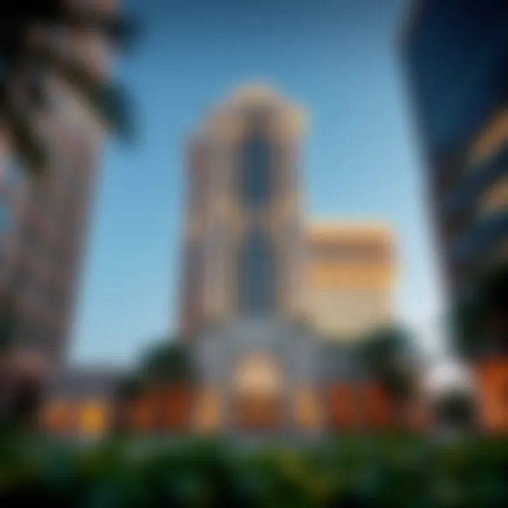A stunning view of the Al Tayer Building showcasing its unique architectural features.