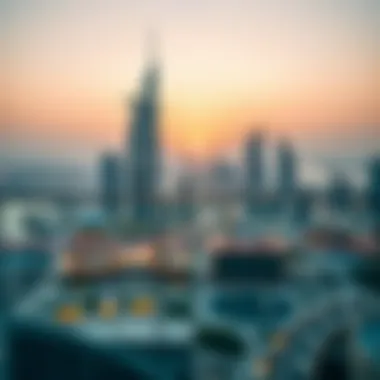 Aerial view of Dubai with the Al Tayer Building prominently situated in the skyline.