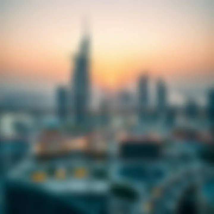 Aerial view of Dubai with the Al Tayer Building prominently situated in the skyline.
