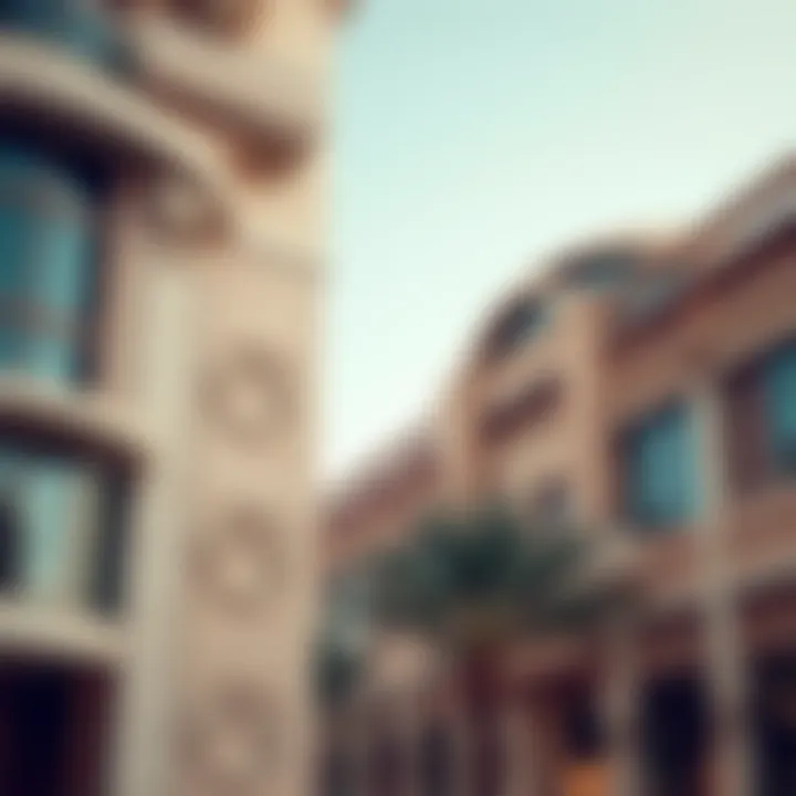 Architectural detail of a building in Bay Square highlighting design elements