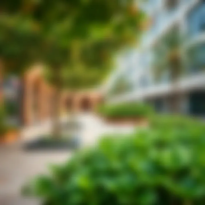 Vibrant community spaces in Bay Square filled with greenery