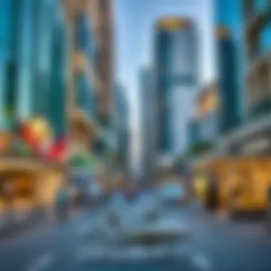 A bustling street view in Bay Square reflecting local lifestyle