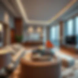 Luxurious hotel apartment living room with modern decor