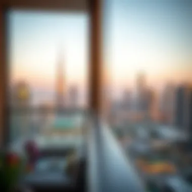 Stunning skyline view from a hotel apartment balcony