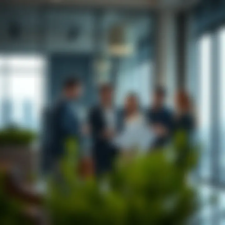 A group of professionals discussing relocation plans.