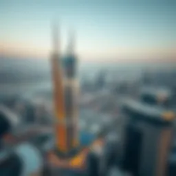 Aerial view of Binary Tower showcasing its unique architecture