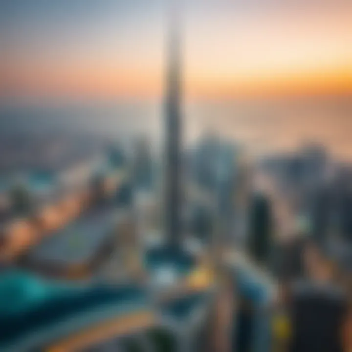 Dubai Skyline with Burj Khalifa Aerial view of the Dubai skyline featuring Burj Khalifa