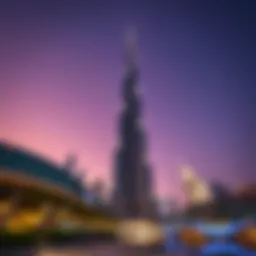 Stunning view of Burj Khalifa at dusk, showcasing its illuminated façade
