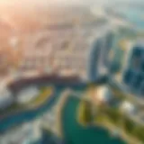 Aerial view of Business Bay showcasing modern architecture and waterways