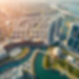 Aerial view of Business Bay showcasing modern architecture and waterways