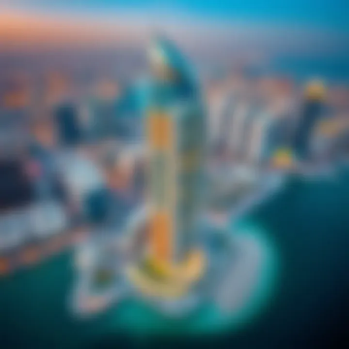 Aerial view of Bythesea Tower showcasing its modern architectural design amidst Dubai's skyline