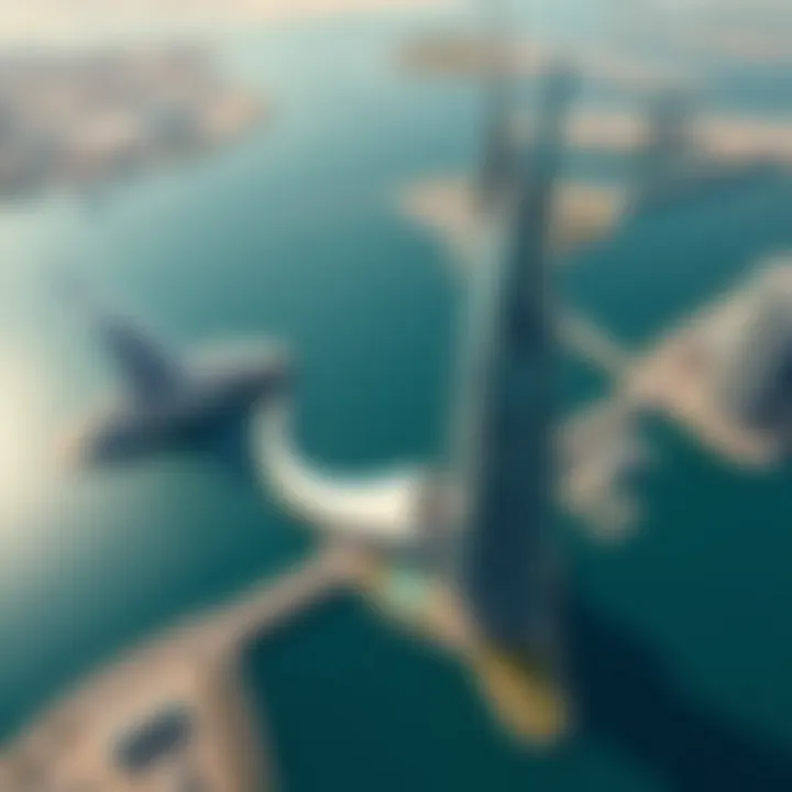 Aerial view of Ciel Tower Marina showcasing its striking design against the Dubai skyline