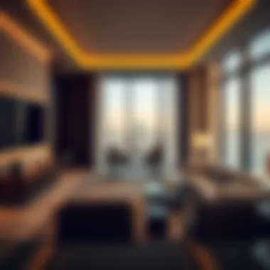 Interior of a luxury apartment in Ciel Tower Marina highlighting modern design and elegant finishes