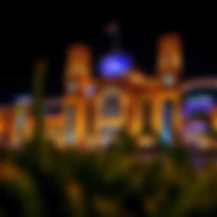 Evening view of City Centre Al Zahia illuminated, highlighting its vibrant nightlife