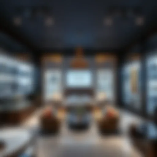Modern auction house interior showcasing luxury items