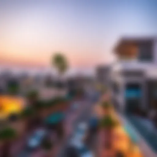 A panoramic view of Almaya Satwa showcasing modern architecture and vibrant streets