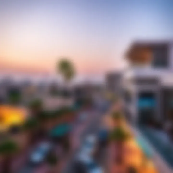 A panoramic view of Almaya Satwa showcasing modern architecture and vibrant streets