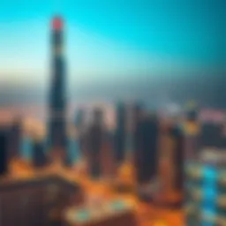 Stunning view of Concord Tower against the Dubai skyline