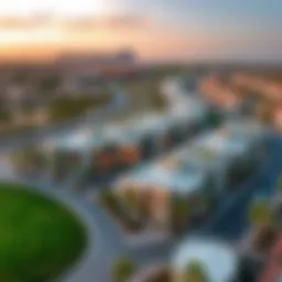 Aerial view of Creek Crescent showcasing modern architecture and natural landscapes.