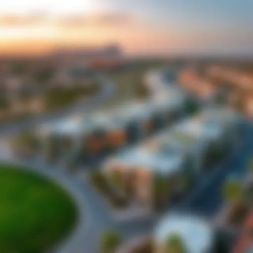 Aerial view of Creek Crescent showcasing modern architecture and natural landscapes.