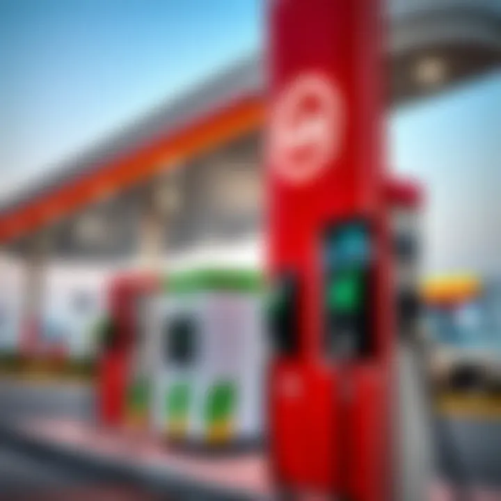 A close-up of the fuel pumps highlighting eco-friendly options available
