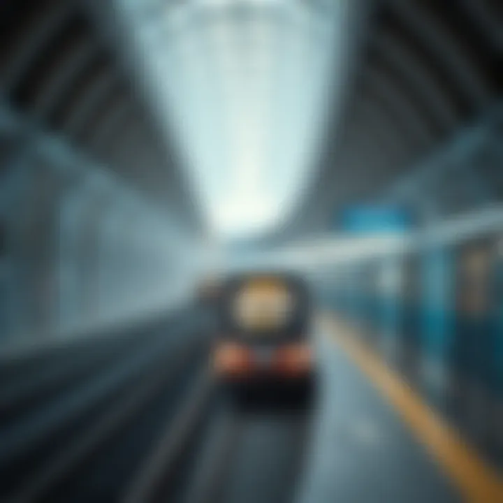 Close-up of a newly built metro station illustrating modern architectural design.