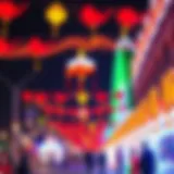 A vibrant Eid celebration in Dubai with colorful decorations and lights