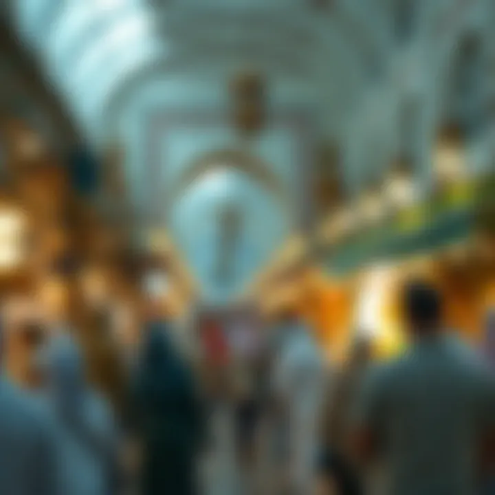 A bustling market during Eid with shoppers and festive displays