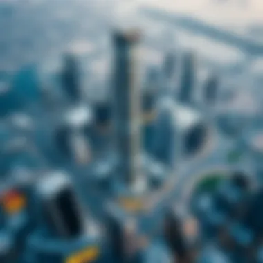 Bird's eye view of Business Bay with Exchange Tower prominently located