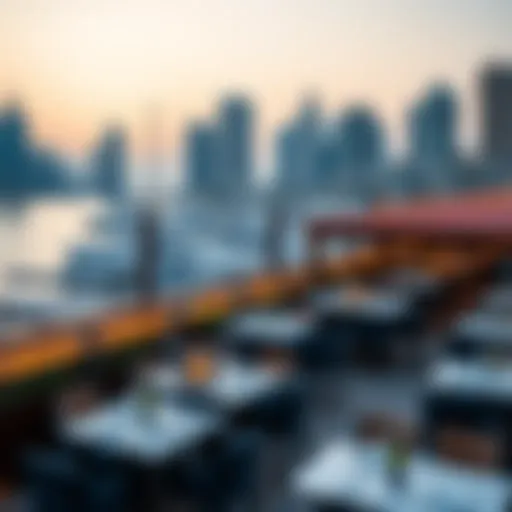 Breathtaking view of Dubai Marina with restaurants lining the waterfront