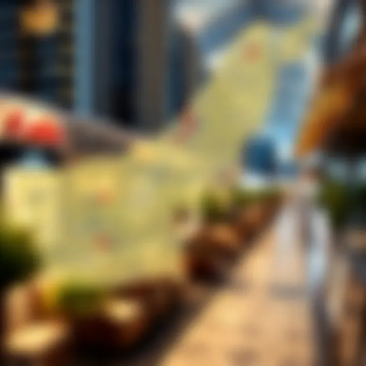 Map highlighting popular areas for studio rentals in Dubai