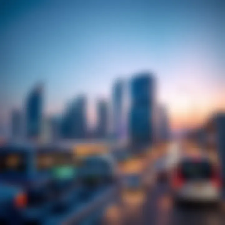 Business Bay skyline featuring Al Abraj Street at dusk