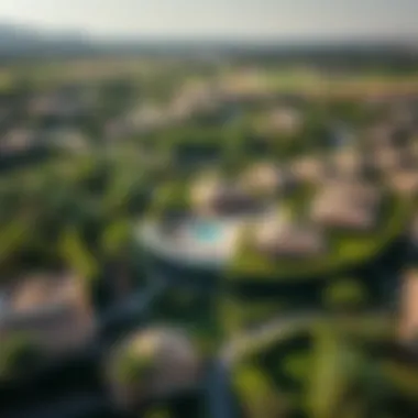 Aerial view of Al Barari showcasing lush greenery