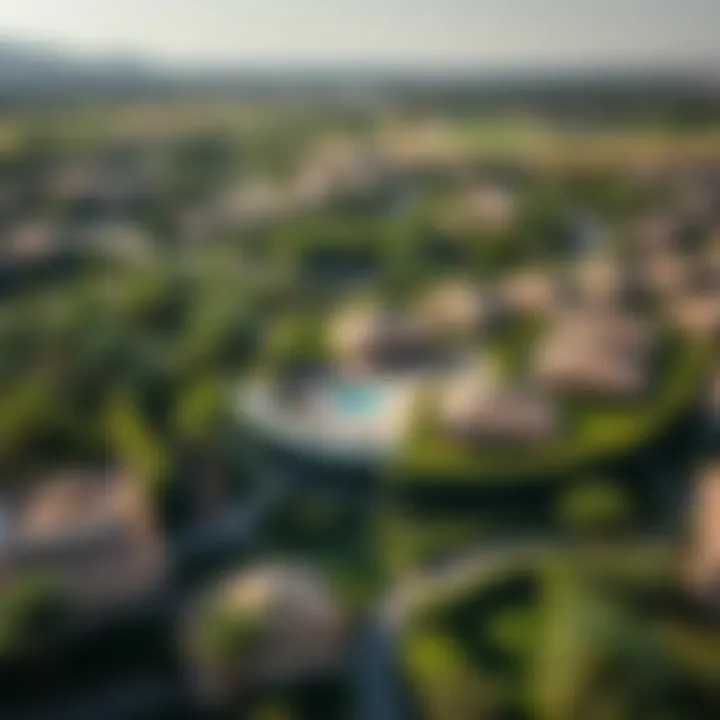 Aerial view of Al Barari showcasing lush greenery