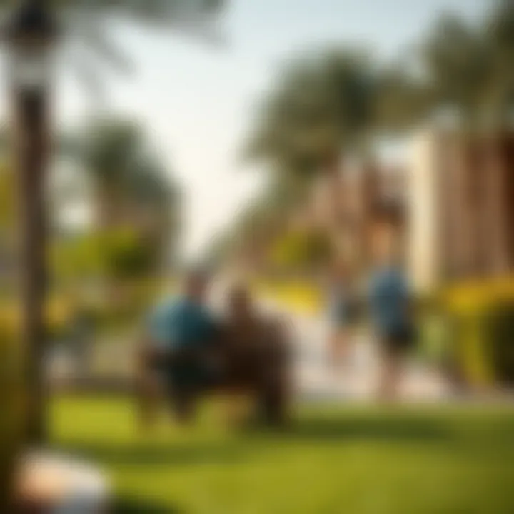 Community park in Al Barari with families enjoying outdoors