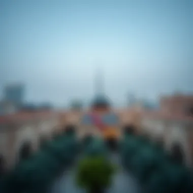 View of the Dubai skyline from the traditional courtyards of Al Fahidi