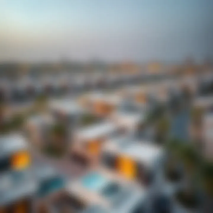 Modern Architecture in Al Mahra Aerial view of Al Mahra community showcasing modern architecture