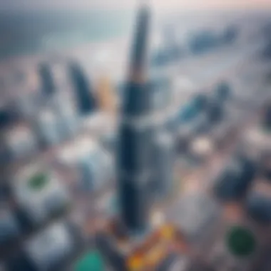 Aerial Perspective of Al Warsan Tower in Dubai Aerial view of Dubai showcasing Al Warsan Tower