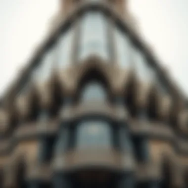 Intricate Architectural Features of Al Warsan Tower Architectural details of Al Warsan Tower