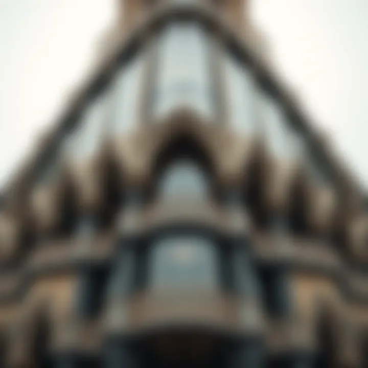 Intricate Architectural Features of Al Warsan Tower Architectural details of Al Warsan Tower
