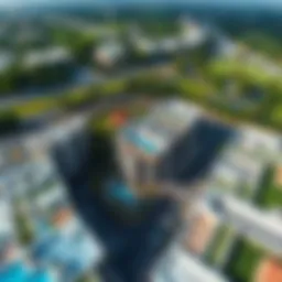 Aerial view showcasing the lush greenery and modern architecture of Arabella 2