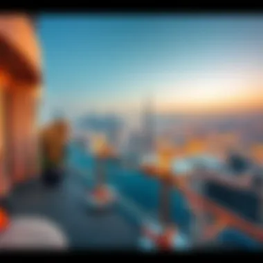 Panoramic view of Dubai skyline from a بنت هاوس balcony
