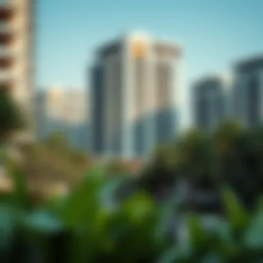 Modern residential buildings in Creek Vista with lush greenery