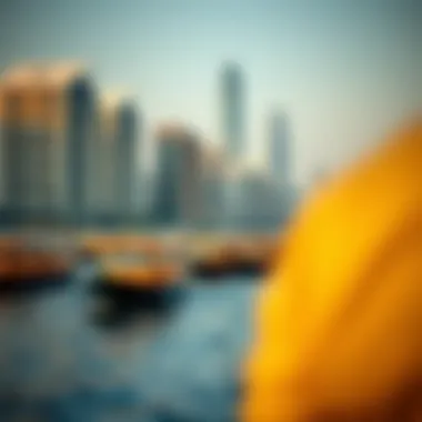 Scenic view of Dubai Creek with abras in the foreground